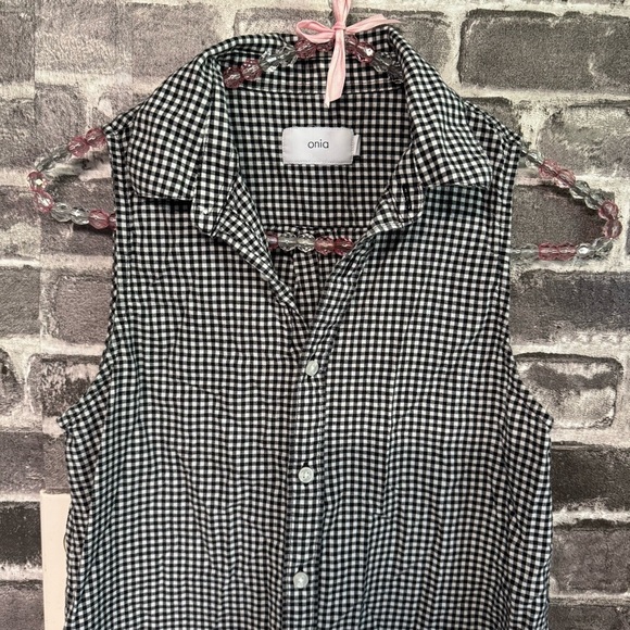 Onia Kaylee black white Gingham Shirt Dress swimsuit Cover-up - Picture 3 of 11
